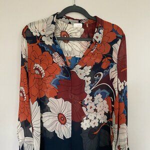 ECRU Silk Crinkle Chiffon Floral Button Down Blouse